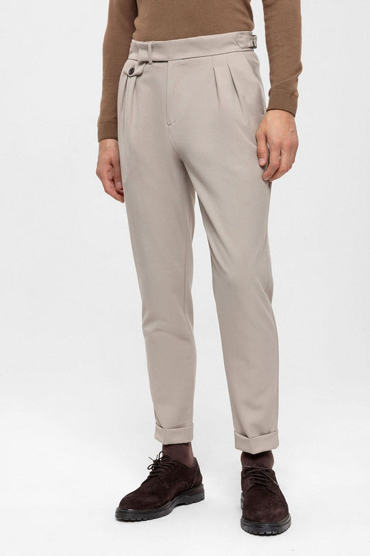 Pantalon Plissé Taille Haute Homme Vison - Wessi
