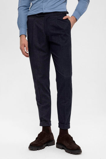Pantalon Plissé Taille Haute Bleu Marine Homme - Wessi