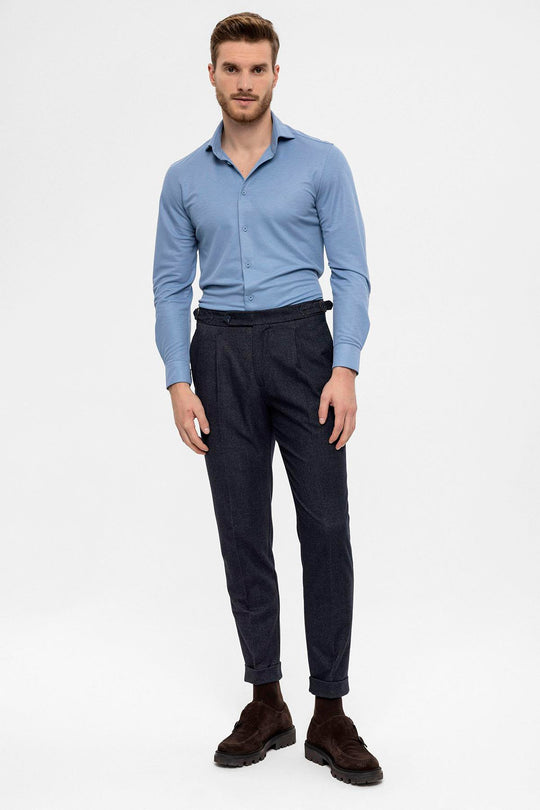 Pantalon Plissé Taille Haute Bleu Marine Homme - Wessi