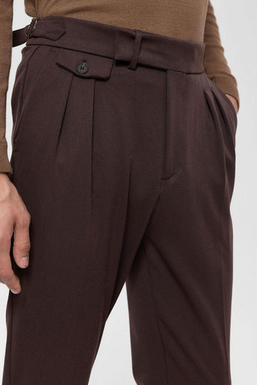 Men's Brown High Waist Pleated  Trousers - Wessi