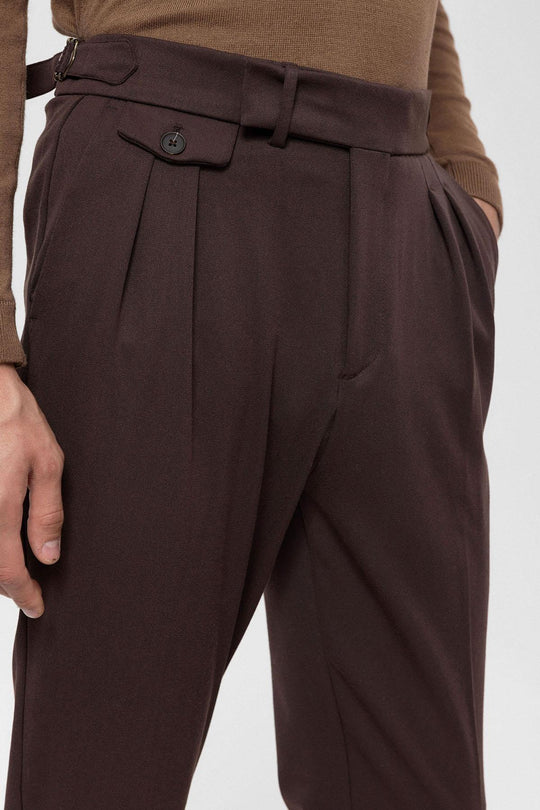 Men's Brown High Waist Pleated  Trousers - Wessi