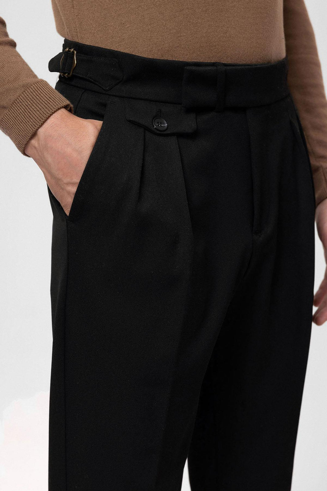 Men's Black High Waist Pleated  Trousers - Wessi