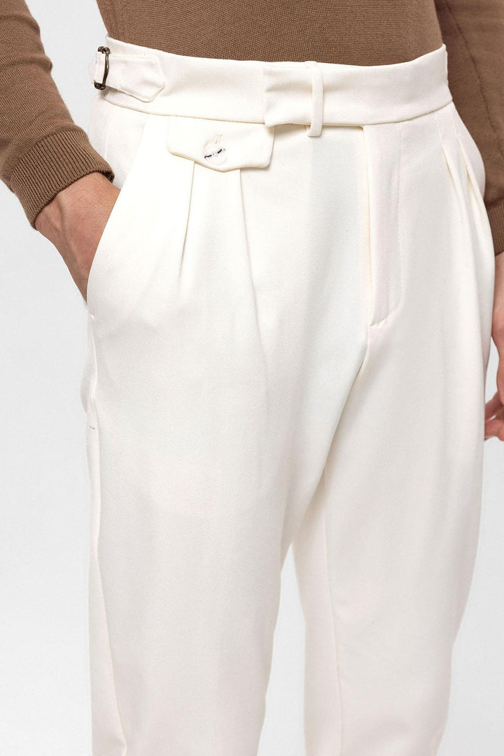 Men's Ecru High Waist Pleated  Trousers - Wessi