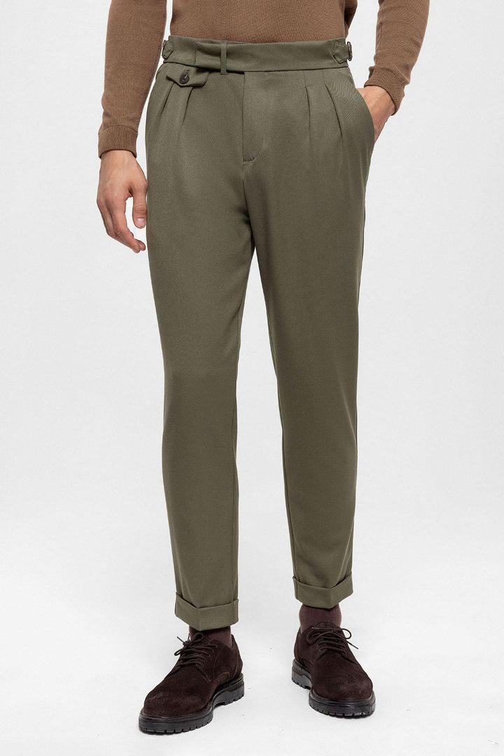 Men's Khaki High Waist Pleated  Trousers - Wessi