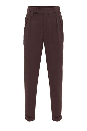 Men's Brown High Waist Pleated  Trousers - Wessi