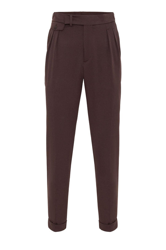 Men's Brown High Waist Pleated  Trousers - Wessi