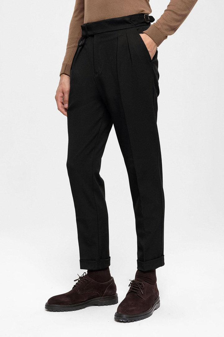 Men's Black High Waist Pleated  Trousers - Wessi