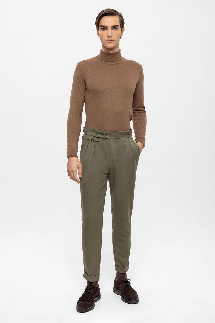 Men's Khaki High Waist Pleated  Trousers - Wessi