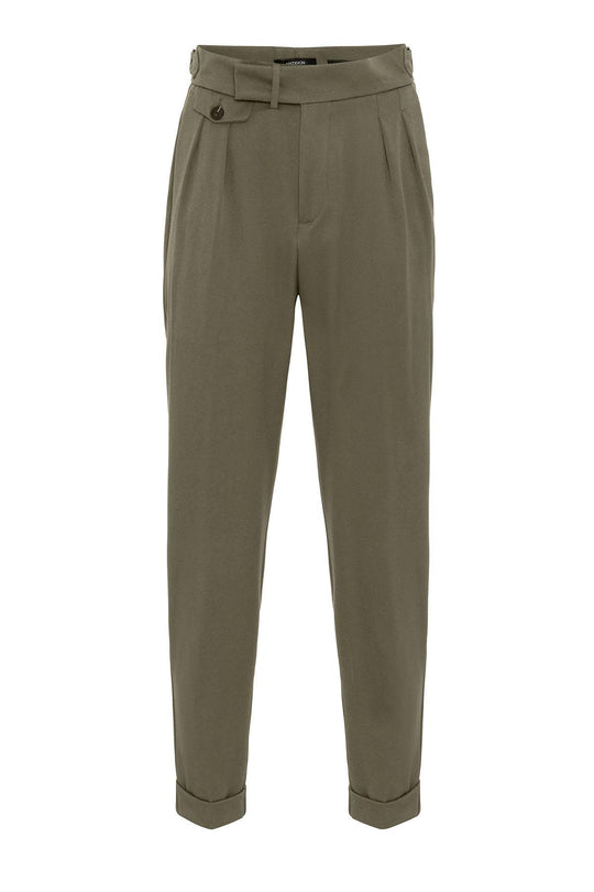 Pantalon Plissé Taille Haute Kaki Homme - Wessi