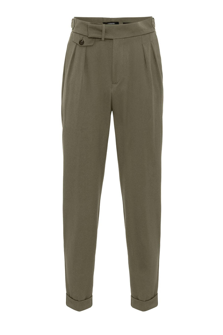 Men's Khaki High Waist Pleated  Trousers - Wessi