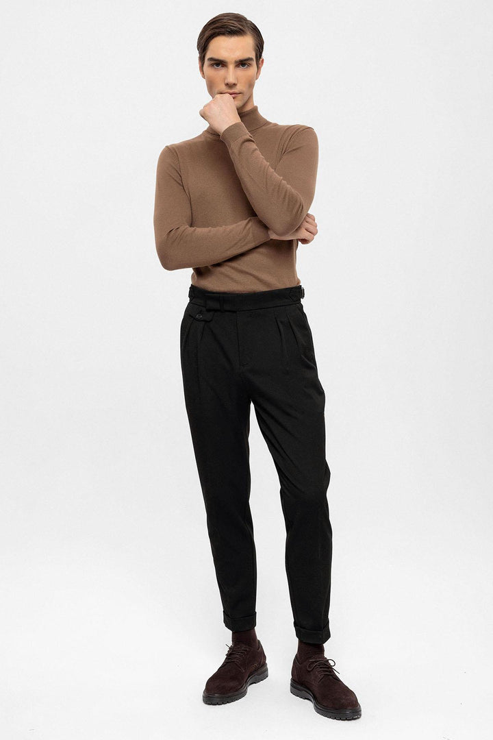 Men's Black High Waist Pleated  Trousers - Wessi