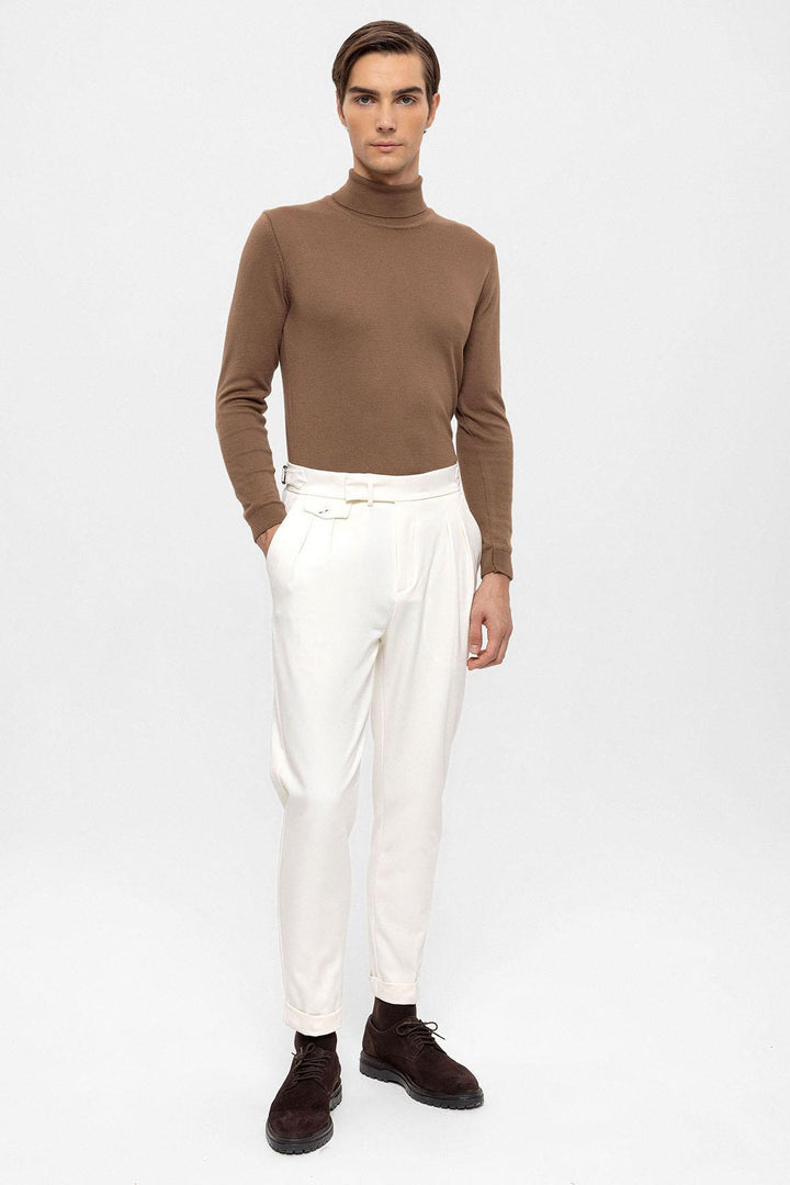Men's Ecru High Waist Pleated  Trousers - Wessi