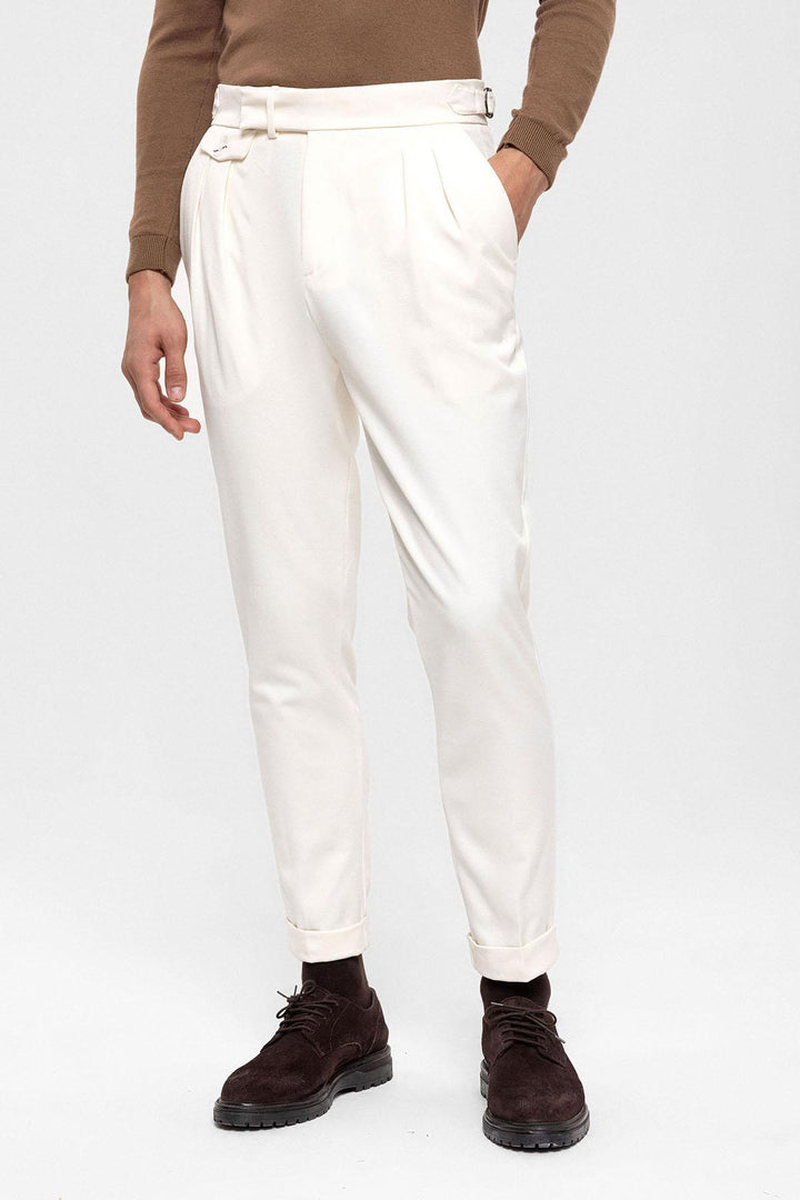 Men's Ecru High Waist Pleated  Trousers - Wessi