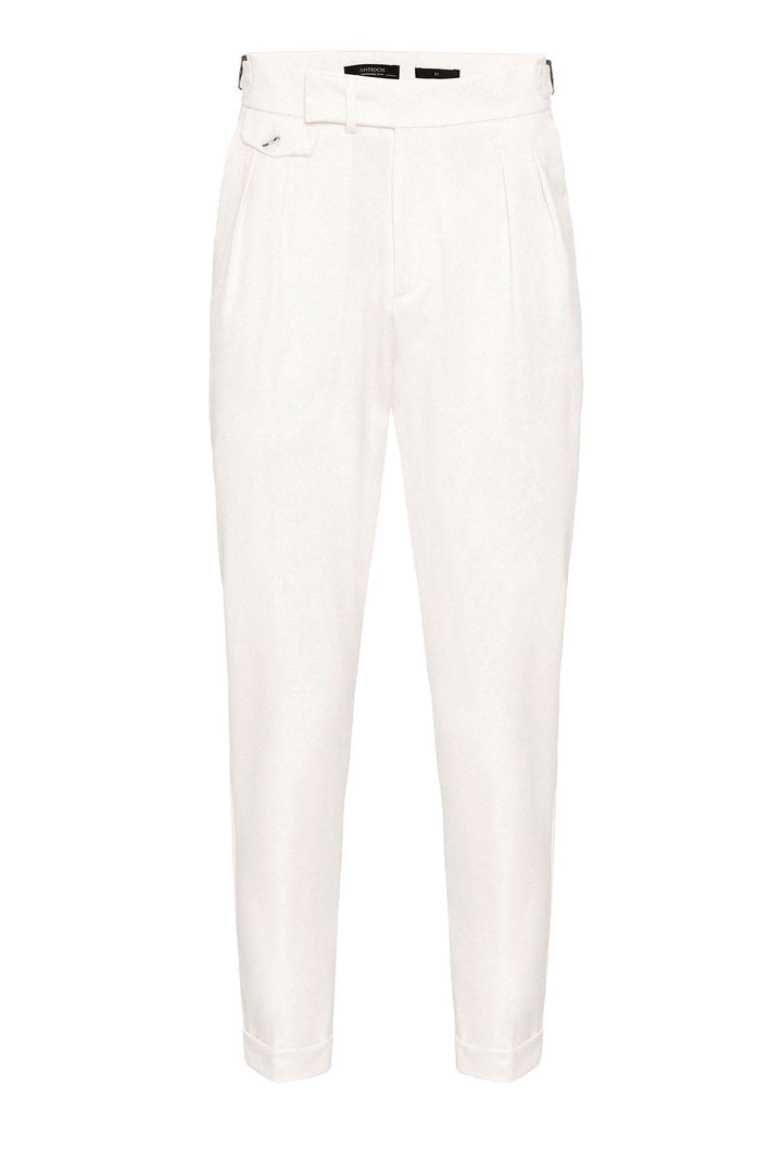 Men's Ecru High Waist Pleated  Trousers - Wessi