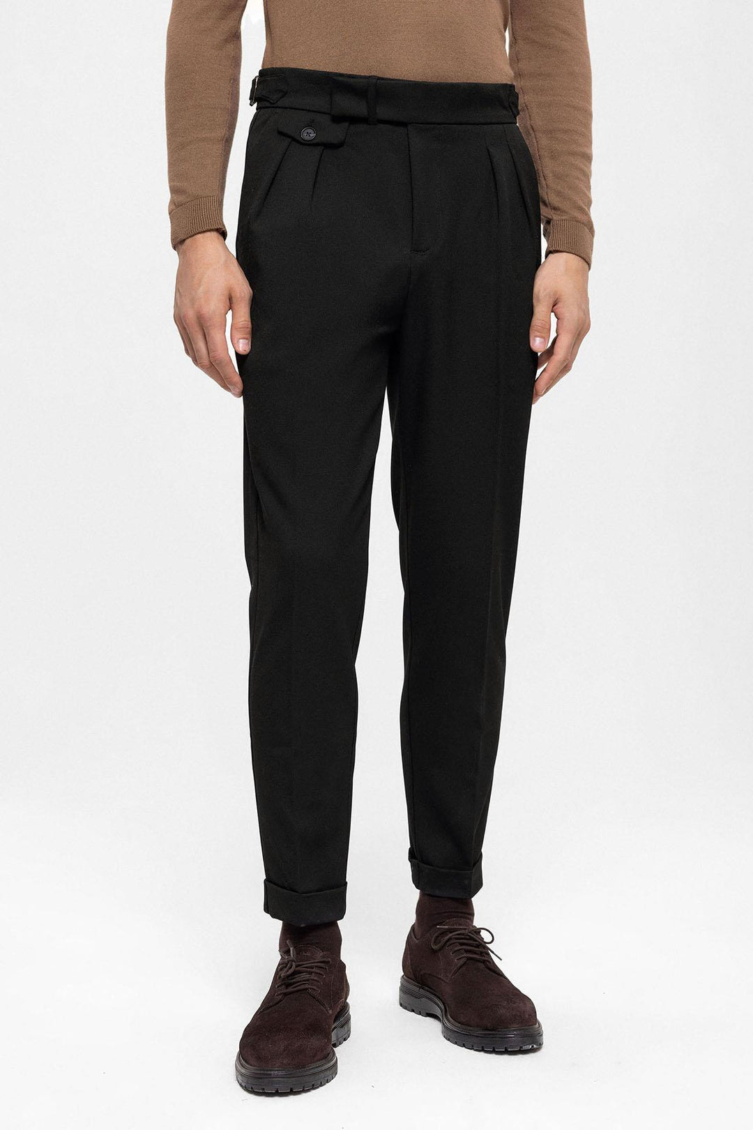 Men's Black High Waist Pleated  Trousers - Wessi