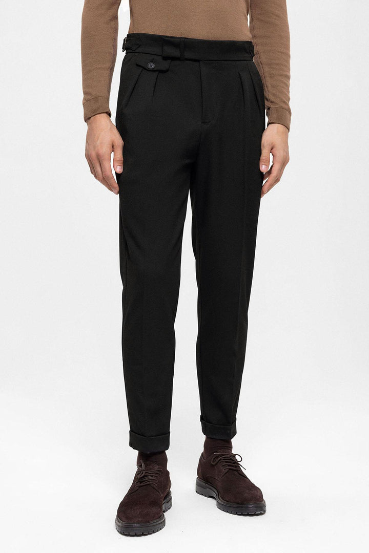 Men's Black High Waist Pleated  Trousers - Wessi