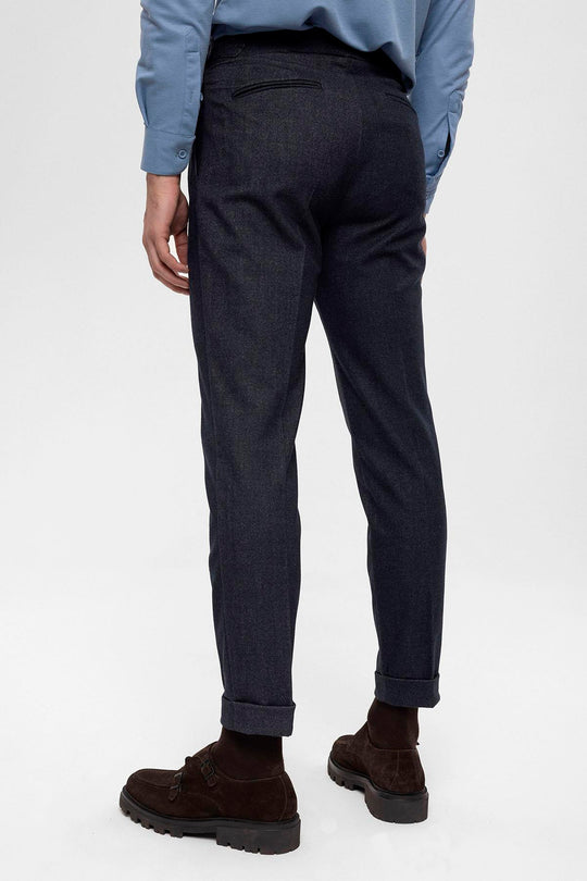 Pantalon Plissé Taille Haute Bleu Marine Homme - Wessi