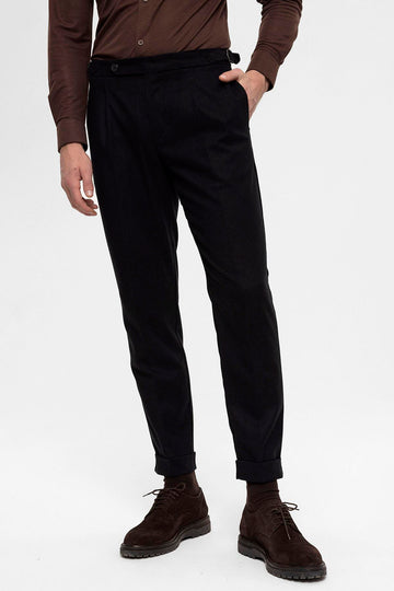 Pantalon Plissé Taille Haute Noir Homme - Wessi