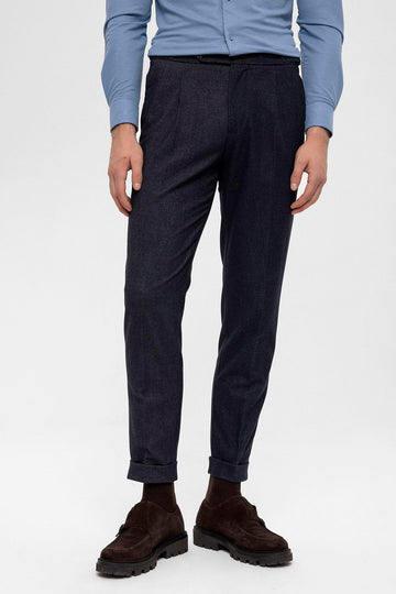 Pantalon Plissé Taille Haute Bleu Marine Homme - Wessi