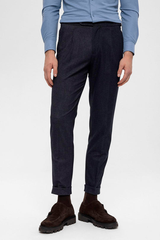 Pantalon Plissé Taille Haute Bleu Marine Homme - Wessi