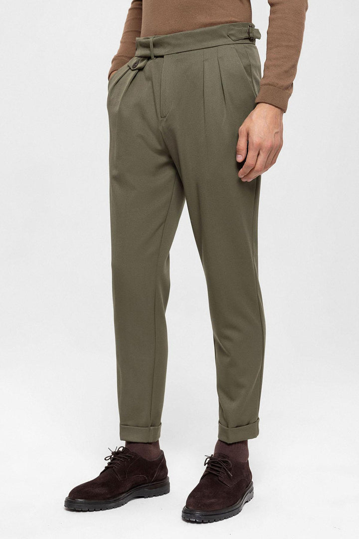 Men's Khaki High Waist Pleated  Trousers - Wessi