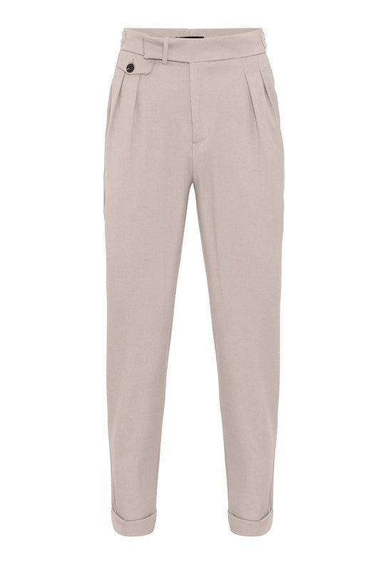 Pantalon Plissé Taille Haute Homme Vison - Wessi