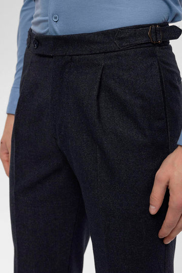 Pantalon Plissé Taille Haute Bleu Marine Homme - Wessi