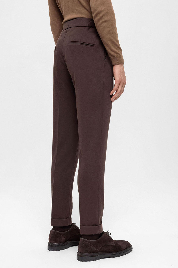 Men's Brown High Waist Pleated  Trousers - Wessi