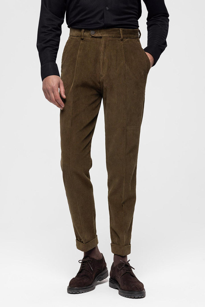 Men's Mink High Waist Pleated Velvet  Trousers - Wessi