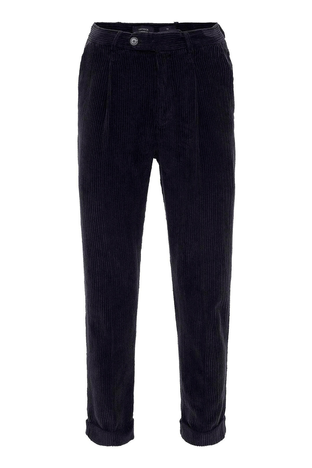 Pantaloni da uomo in velluto pieghettato a vita alta blu navy - Wessi
