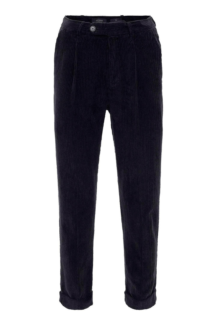 Pantaloni da uomo in velluto pieghettato a vita alta blu navy - Wessi