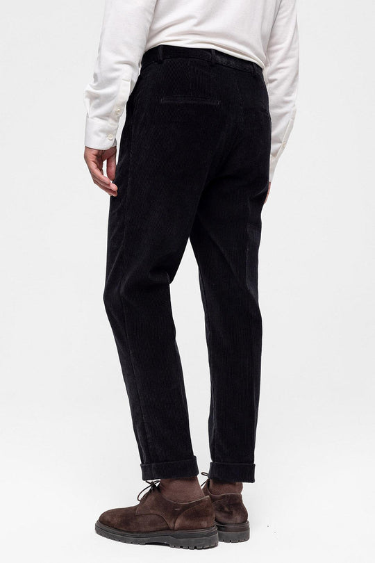 Men's Black High Waist Pleated Velvet  Trousers - Wessi