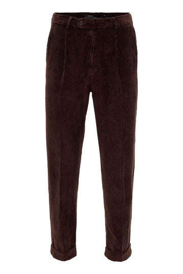 Men's Dark Brown High Waist Pleated Velvet  Trousers - Wessi