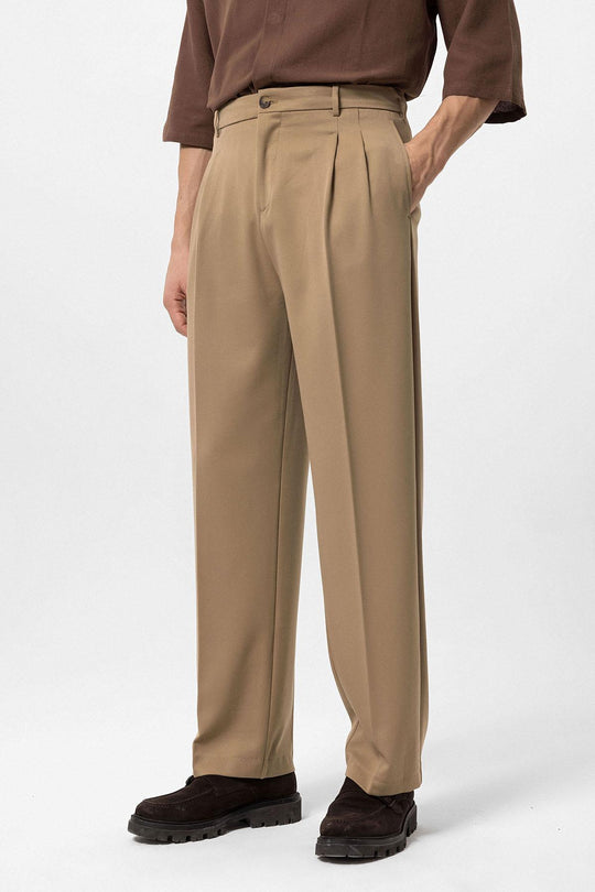 Men's Camel High Waist Pleated Comfortable Fit Trousers - Wessi  Wessi -  Discover Diversity