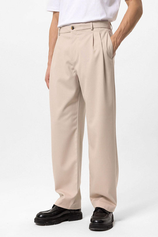 Pantalon Homme Beige Taille Haute Plissé Coupe Confortable - Wessi