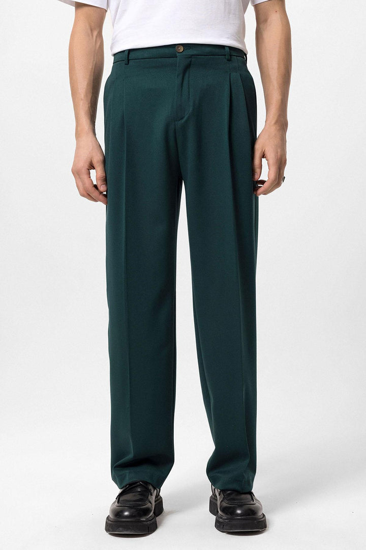Men's Emerald High Waist Pleated Comfortable Fit  Trousers - Wessi