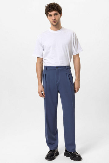Pantalon Homme Indigo Taille Haute Plissé Coupe Confortable - Wessi