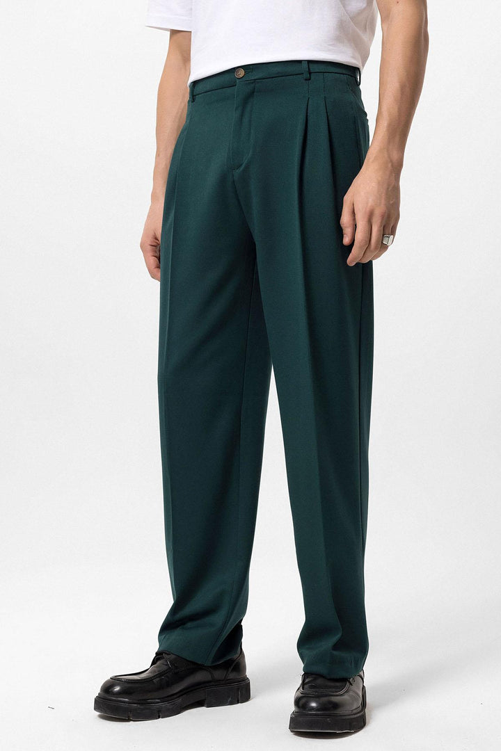 Men's Emerald High Waist Pleated Comfortable Fit  Trousers - Wessi