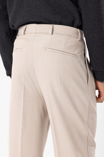 Pantalon Homme Beige Taille Haute Plissé Coupe Confortable - Wessi