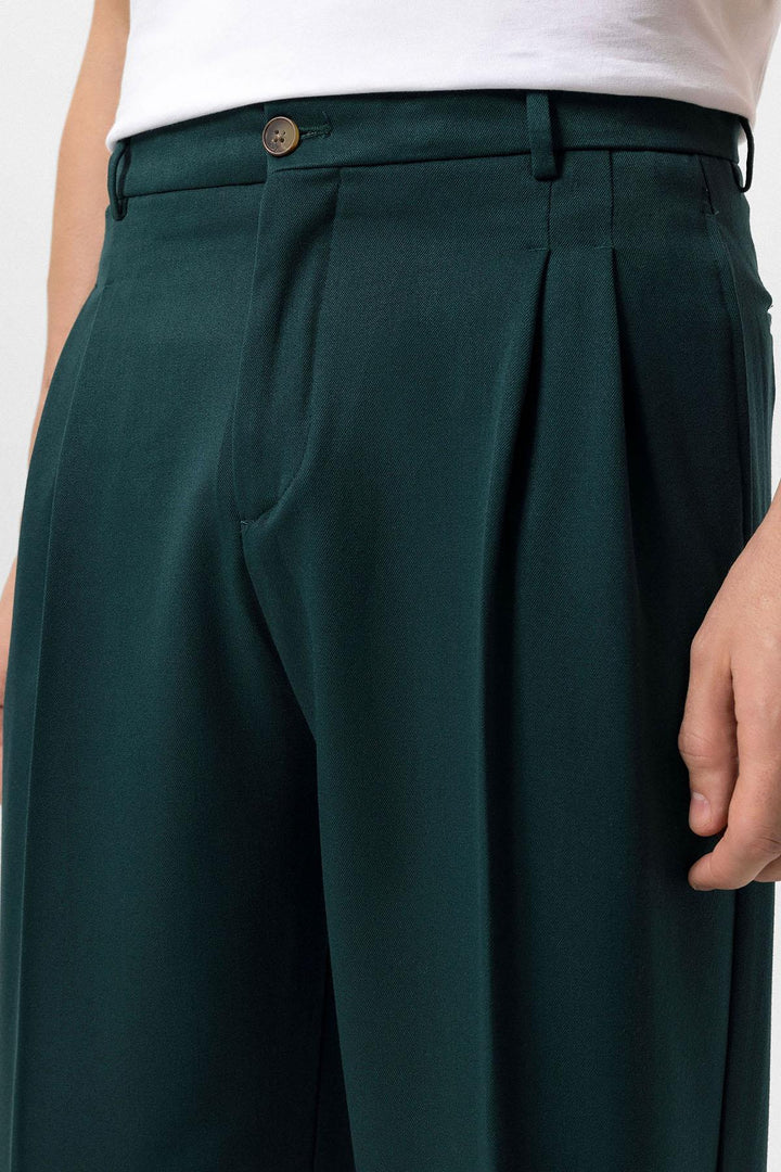Men's Emerald High Waist Pleated Comfortable Fit  Trousers - Wessi