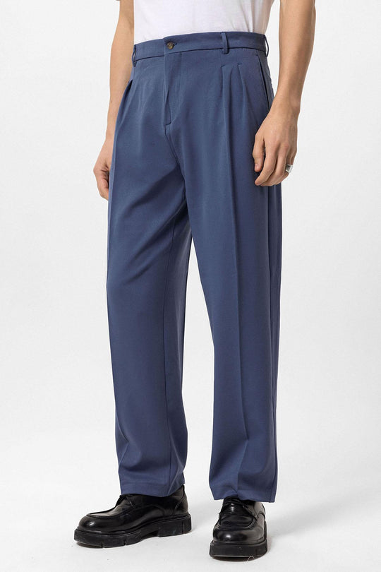 Pantalon Homme Indigo Taille Haute Plissé Coupe Confortable - Wessi