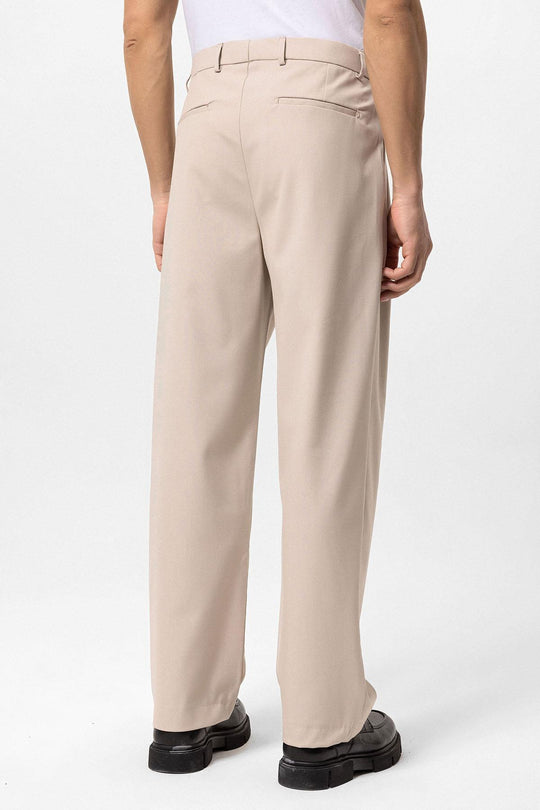 Pantalon Homme Beige Taille Haute Plissé Coupe Confortable - Wessi