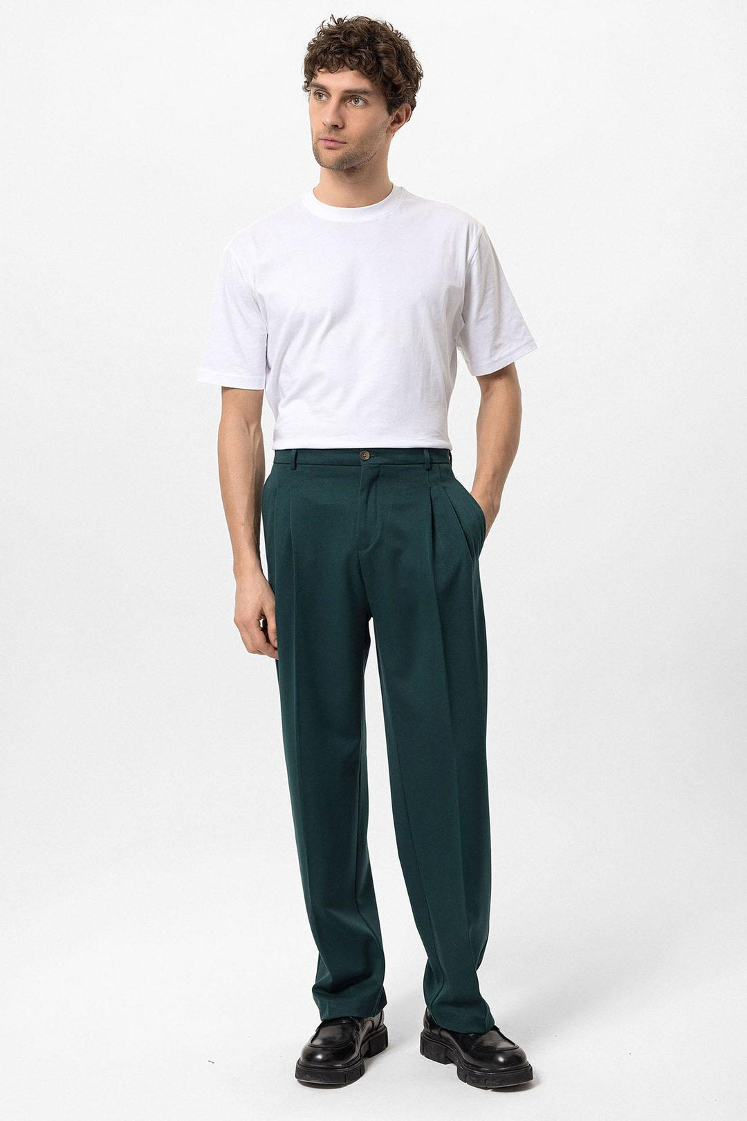 Men's Emerald High Waist Pleated Comfortable Fit  Trousers - Wessi