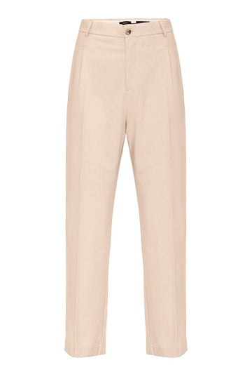 Pantalon Homme Beige Taille Haute Plissé Coupe Confortable - Wessi