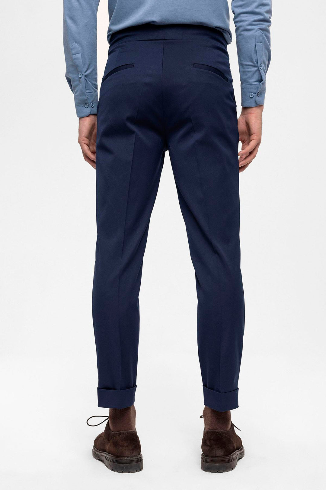 Pantaloni da uomo con dettagli con fibbia a vita alta blu navy - Wessi