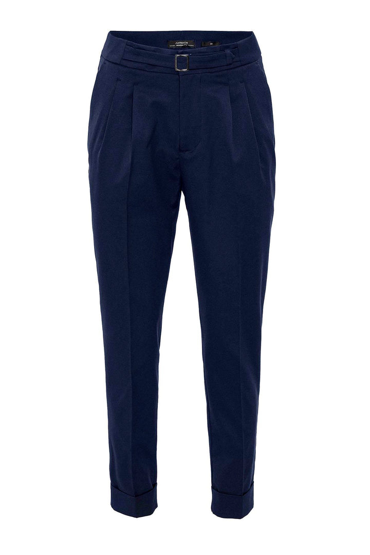 Pantaloni da uomo con dettagli con fibbia a vita alta blu navy - Wessi