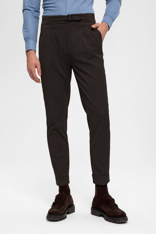 Pantalon Homme Marron Taille Haute Boucle Détaillé - Wessi