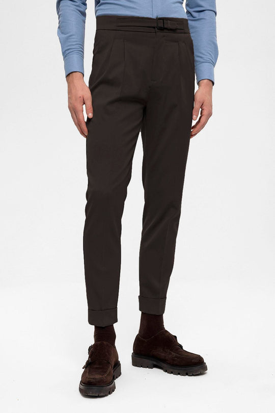 Pantalon Homme Marron Taille Haute Boucle Détaillé - Wessi