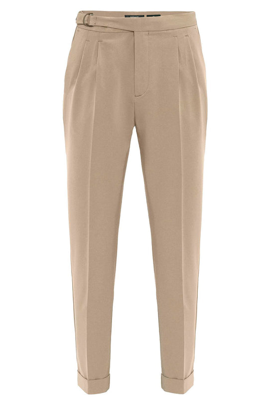 Pantalón Hombre Beige Talle Alto Plisado Con Cinturón - Wessi