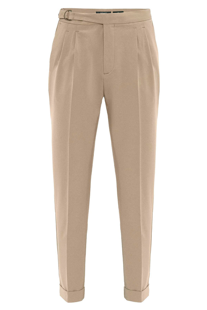 Pantalon Plissé Beige Taille Haute Ceinturé Homme - Wessi